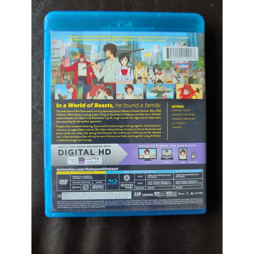 The Boy and the Beast (Blu-ray/DVD Combo, 2015) Tested! Free Shipping! - Picture 2 of 3